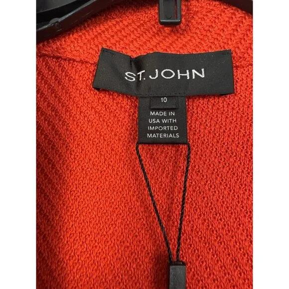 NEW St. John Red Wool Knit Jacket Blazer One Button Womens 10 MSRP $1695